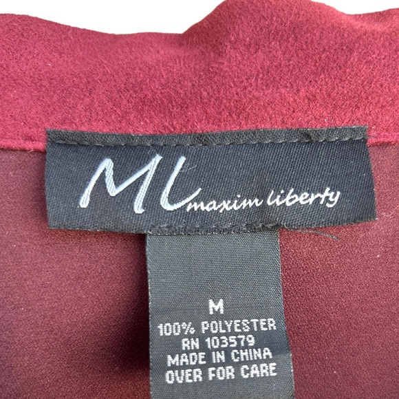 Maxim Liberty Burgundy Suede Feel Lightweight Zip Blazer Jacket Size Medium - Picture 7 of 7
